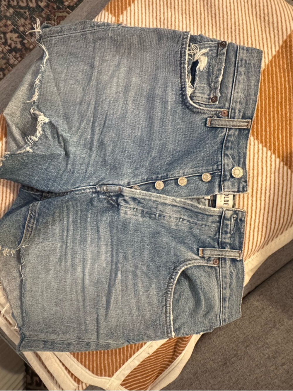 Agolde Light Blue Riley Distressed Denim Shorts